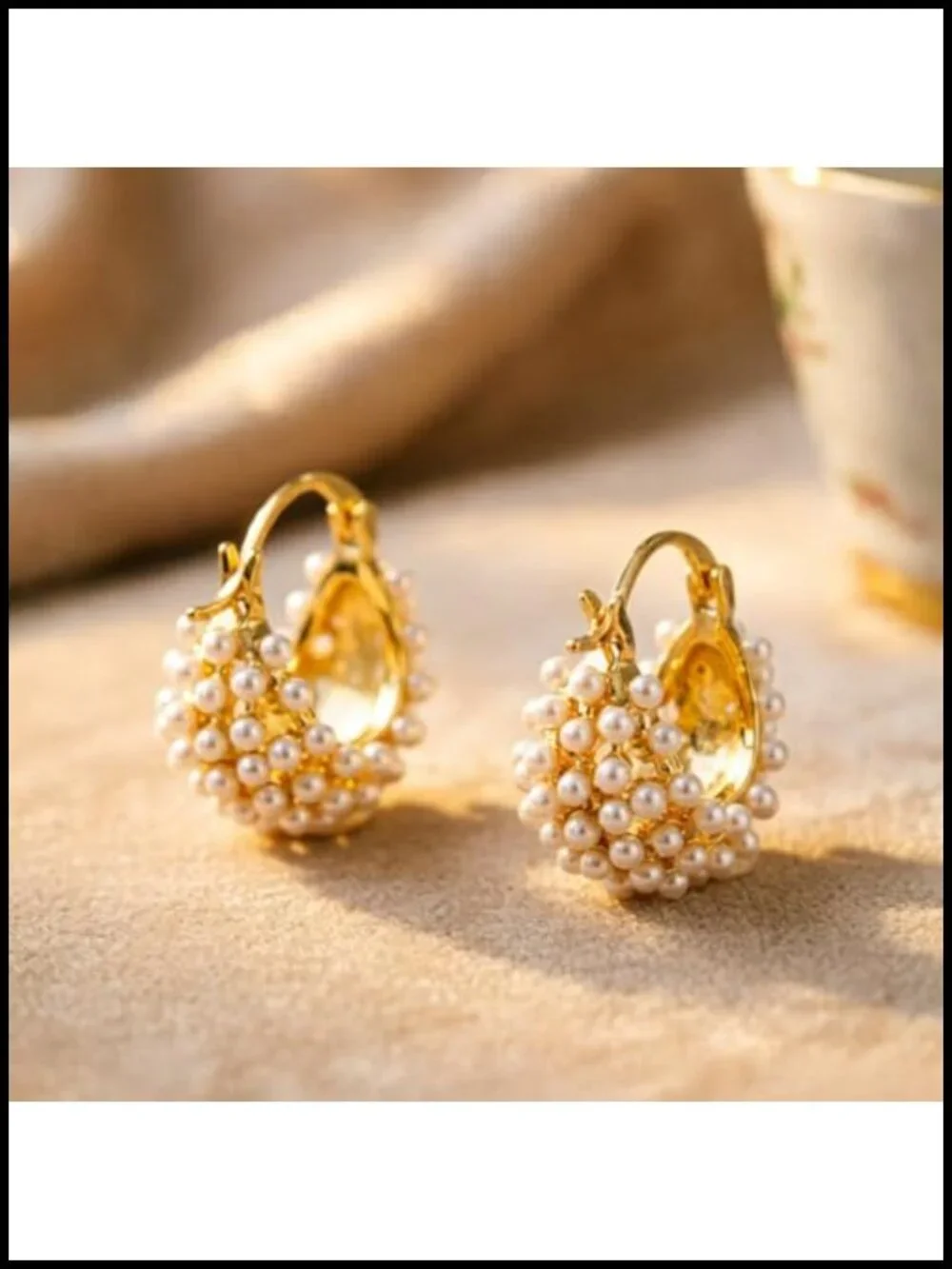 Faux Pearl Cluster Gold Hoop Huggie Earrings Dangle Earrings for Women